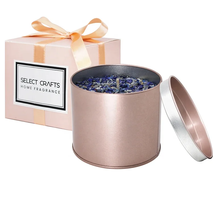 Wholesale Custom Handmade Ribbon Gift Box Luxury Dry Flower Crystal Infused Aroma Scented Tin Candles