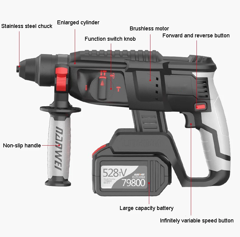 Industrial brushless charging Lithium battery electric tool Impact drill power hammer jack power hammer drills