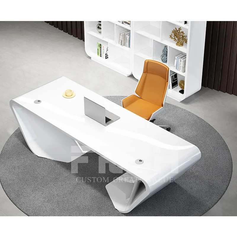 Китайский поставщик, белый глянцевый уникальный дизайн, деревянный стол для офиса, элегантный компьютерный стол