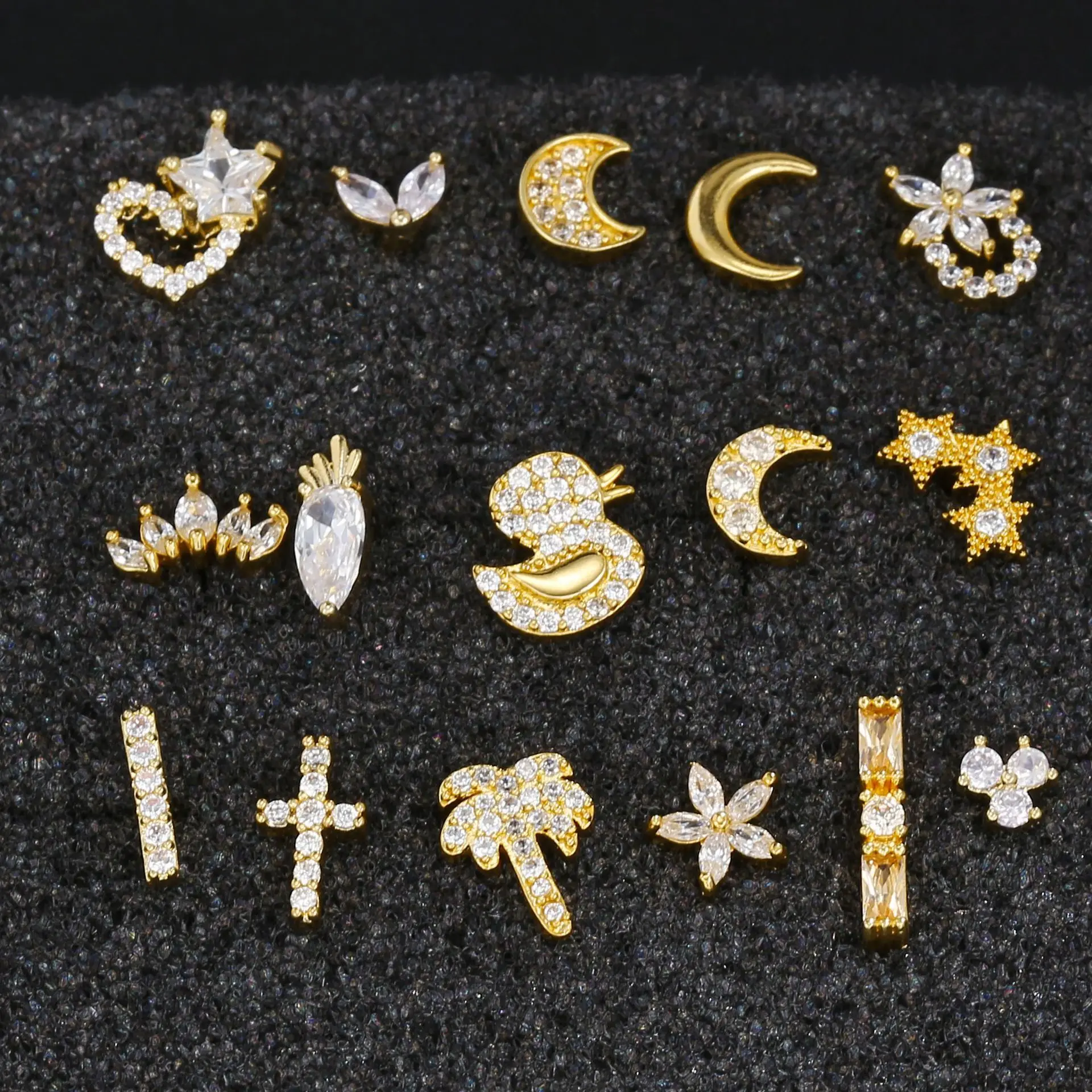 New Piercing Jewelry Creative Earrings Gold Zircon Fashion Ear Bone Screws Moon Star Duck Carrot Small Earring Studs For Women
