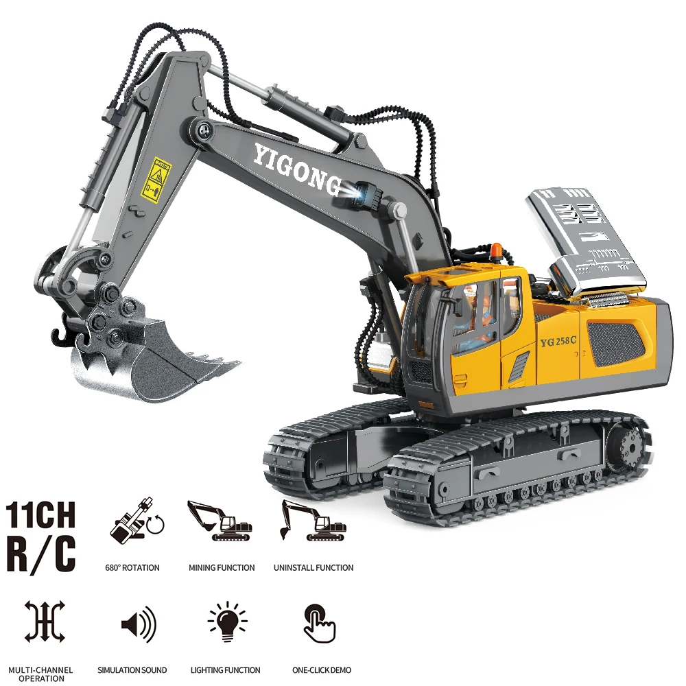 RC Excavator/Bulldozer 1/20 2.4GHz 11CH RC Construction Truck Engineering Vehicles Educational Toys for Kids with Light Music