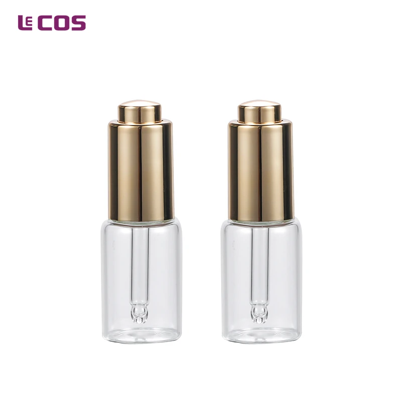 Custom Skin Care Packaging Cosmetic Serum Bottle 7ml Clear Glass Vials Cosmetic Containers with Gold Pump Dropper
