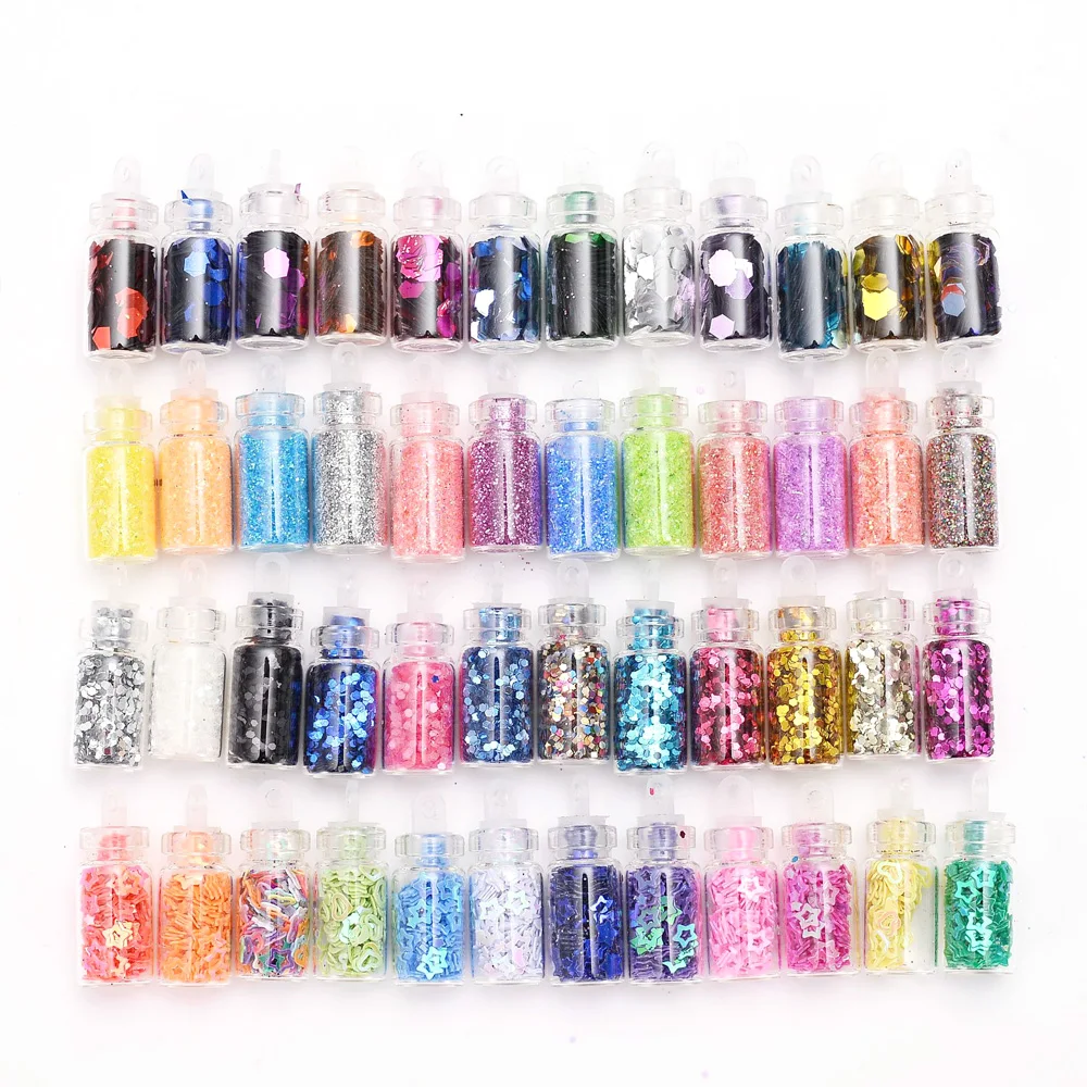 
BX495 48 color glitter + silicone mold Nail Art Decoration Various Styles with Mini Glass Bottles For Nail DIY Crafts 