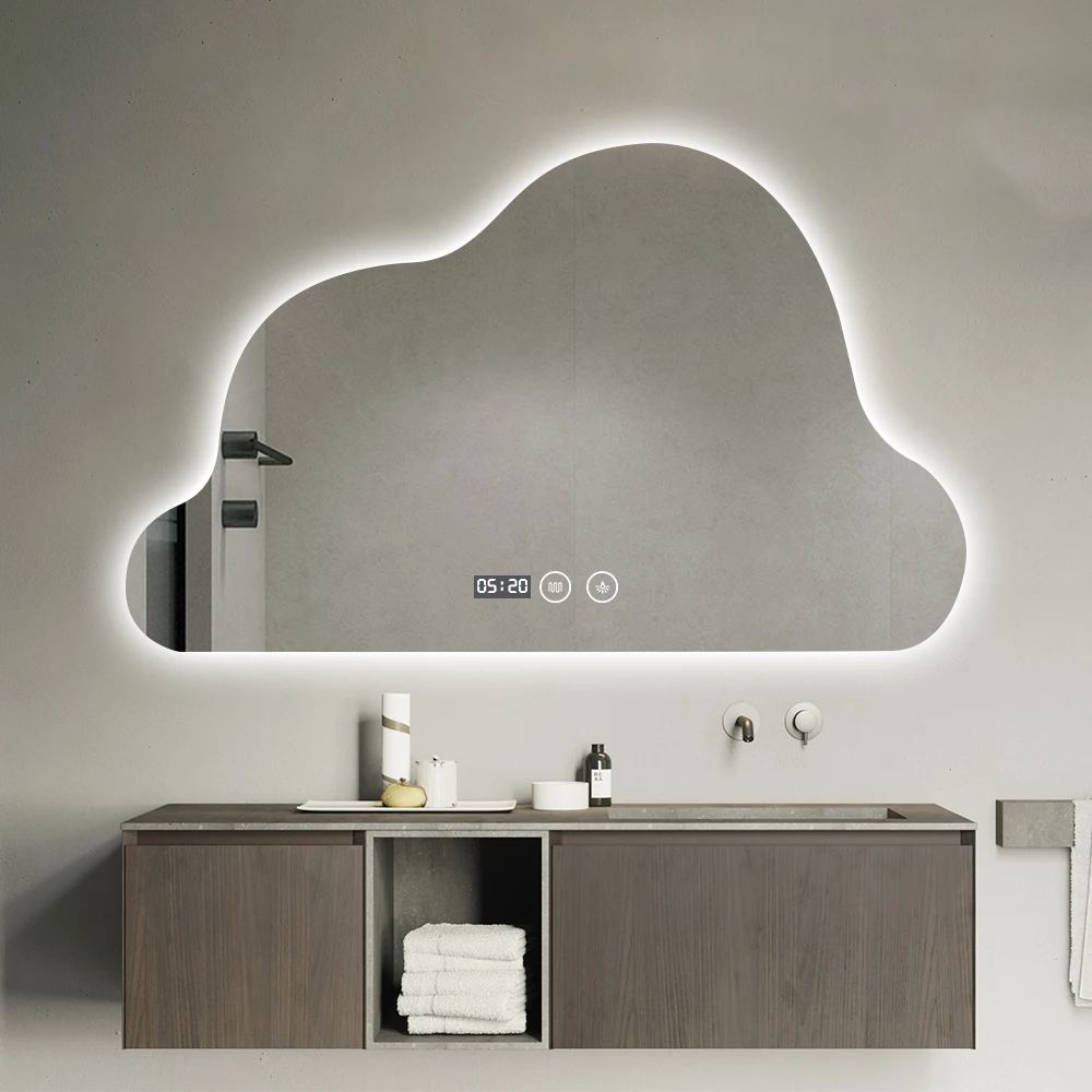 Cloud Shape Backlit Fog Free Waterproof Makeup Frameless Wall Led Mirror with Touch Sensor