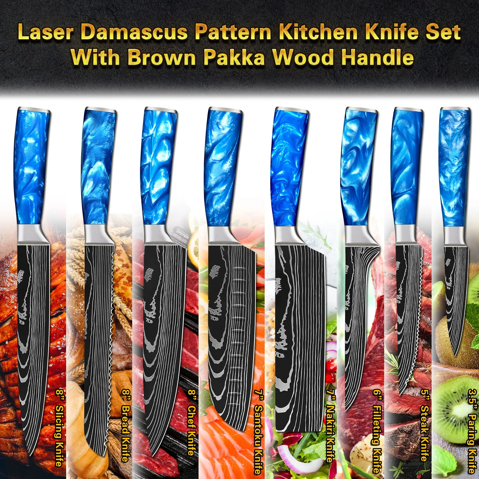 10% Off Sapphire Blue Resin Handle 3 Inch Japanese High Carbon Damascus Steel Kiwi Peeling Knife Fruit Paring Knives With Box