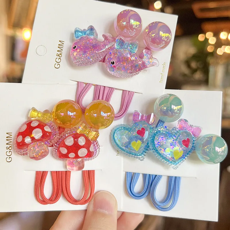 New little girl jumbo hair bobbles with balls big size hair ties for kids elastic hair bobbles twin bead