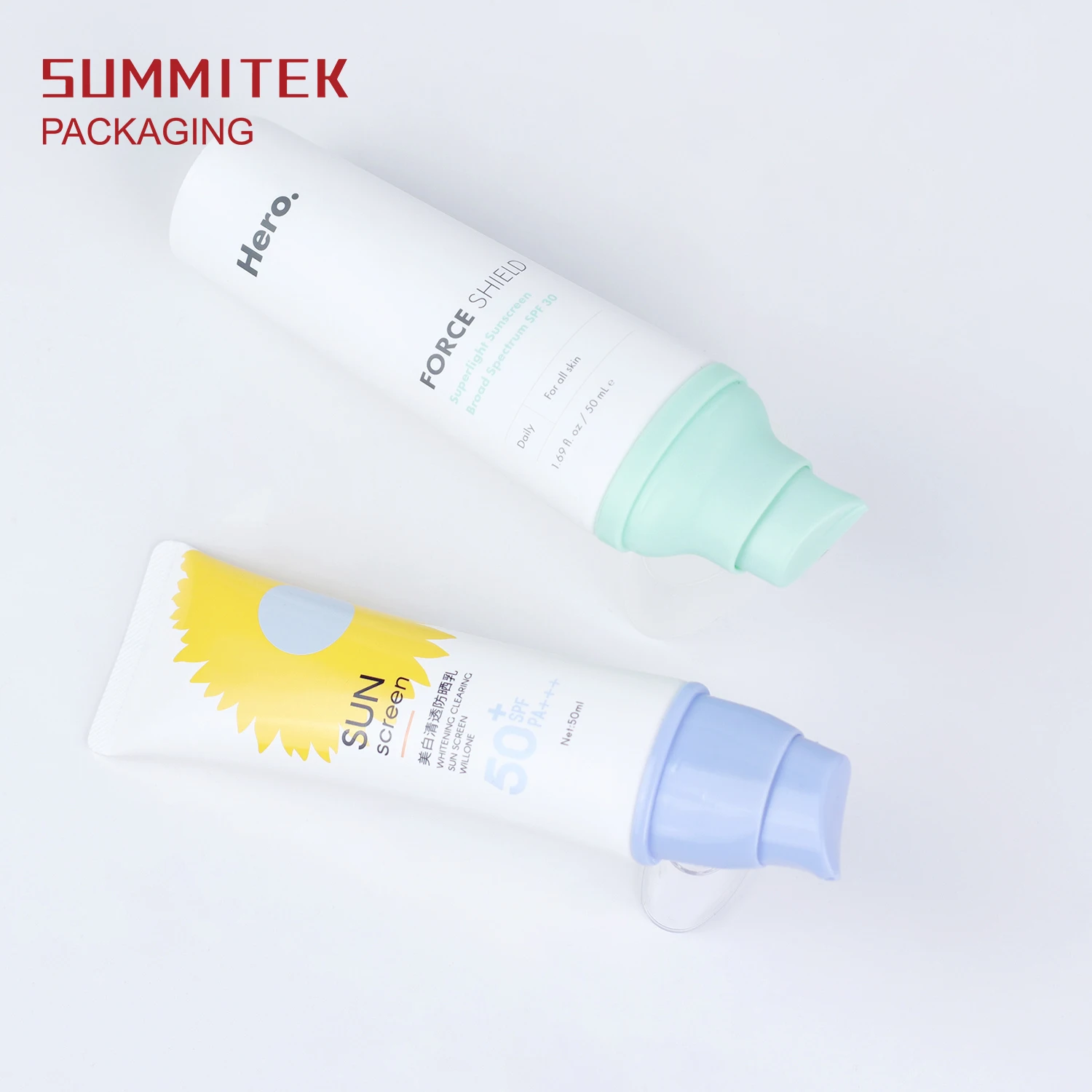 Flat Pump Head Airless Pump Suitable Biodegradable Eco-friendly Packaging Tube For Sunscreen BB Cream