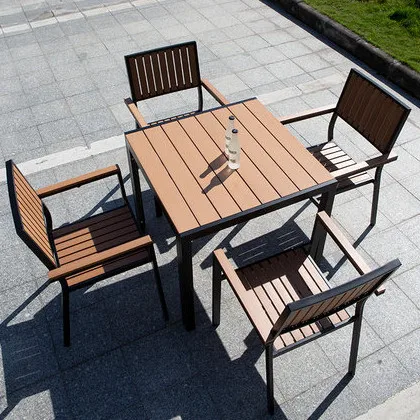 Hot sale Outdoor patio garden Furniture Aluminum Frame dining wood table and chairs garden sets