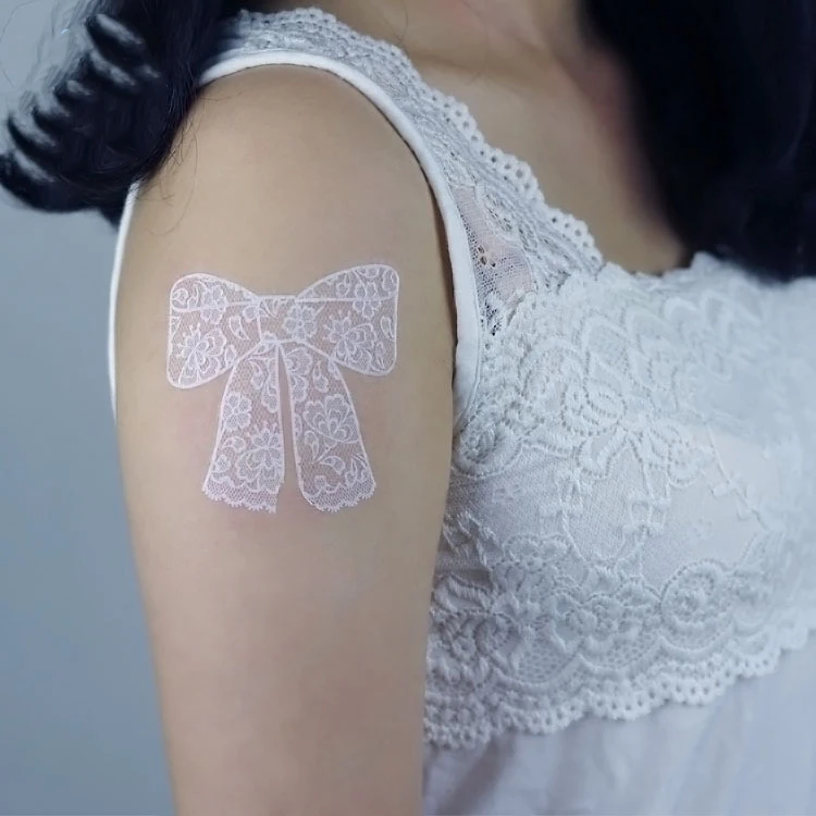 White Lace Pattern Flower Girls Waterproof Tattoo Stickers 3D Blossom Lady Shoulder Diy Temporary Tattoos