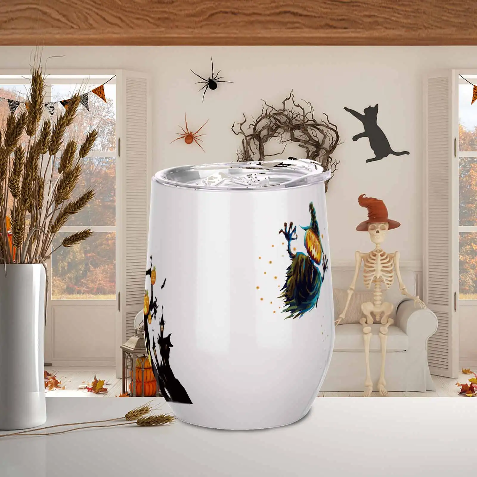 Custom Logo 12oz 304 Stainless Steel Insulated Powder Coated Sublimation Egg Shape Thermal Cup Coffee Mug Wine Tumbler With Lid