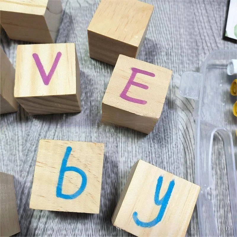 Natural Solid Wood Square Building Blocks Cube with Paint Set DIY Indoor Toys for Children