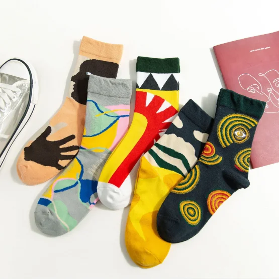 Custom High Quality Casual Dress Socks Funny Cute Cartoon Fruits Banana Lemon Egg Cookies Donuts Happy Skateboard Logo Design