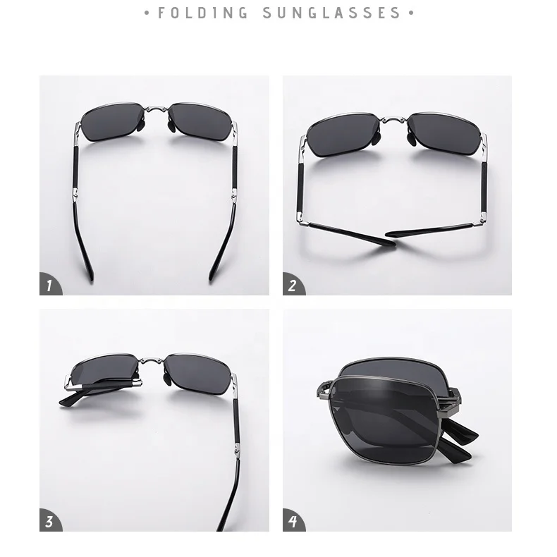 High quality men folding metal frame day night vision anti glare photochromic sunglasses polarized night driving glasses