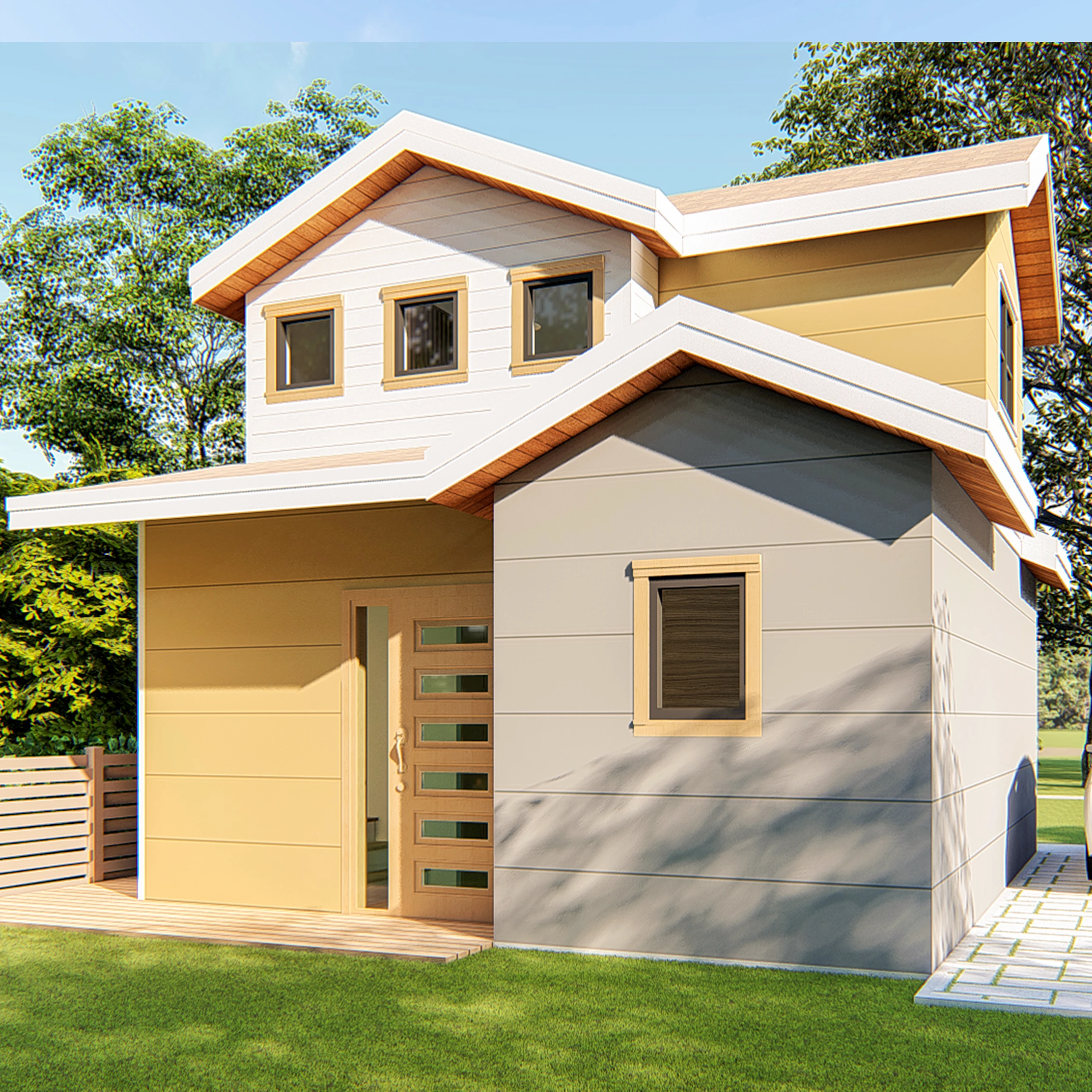 Quacent Two Bedrooms Small Residential Tiny Prefab Sips House Modular Villa Casa Prefabricated Home Estate With One Car Garage