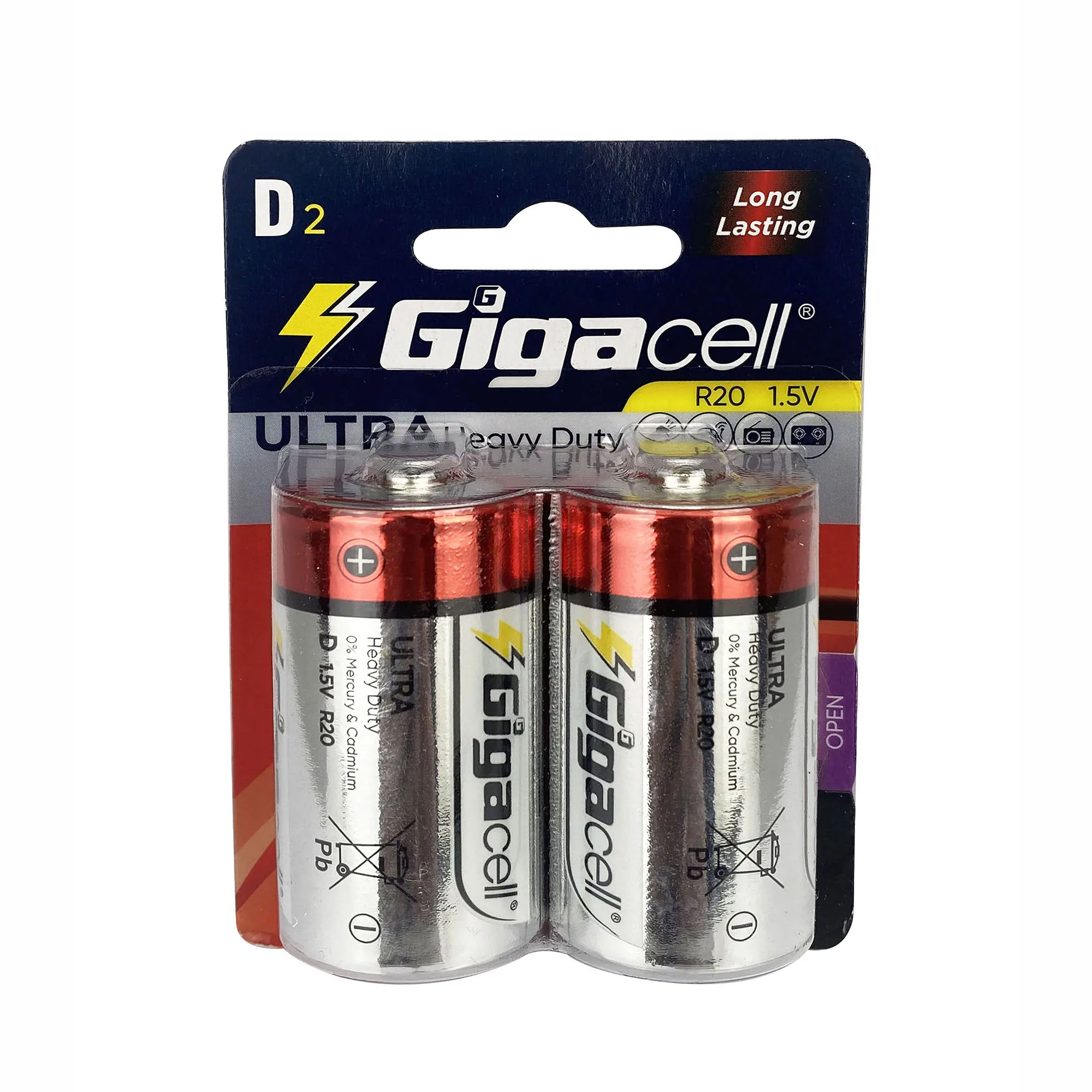 Gigacell Wholesale Best Price 1.5v UR20  Carbon battery  OEM Brands Supplier dry cell Size D Ultra heavy duty battery