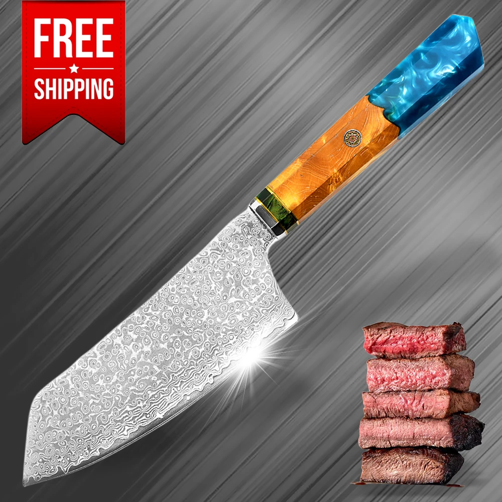Free Shipping Japanese 6 Inch 67 Layers Damascus Cleaver Slicing Kiritsuke Knife VG10 Chef Kitchen Knives With Resin Handle