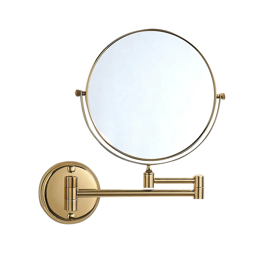 8 Inch Gold Finish Two-Sided Swivel Wall Mounted Bathroom Makeup Mirror with 3x Magnification