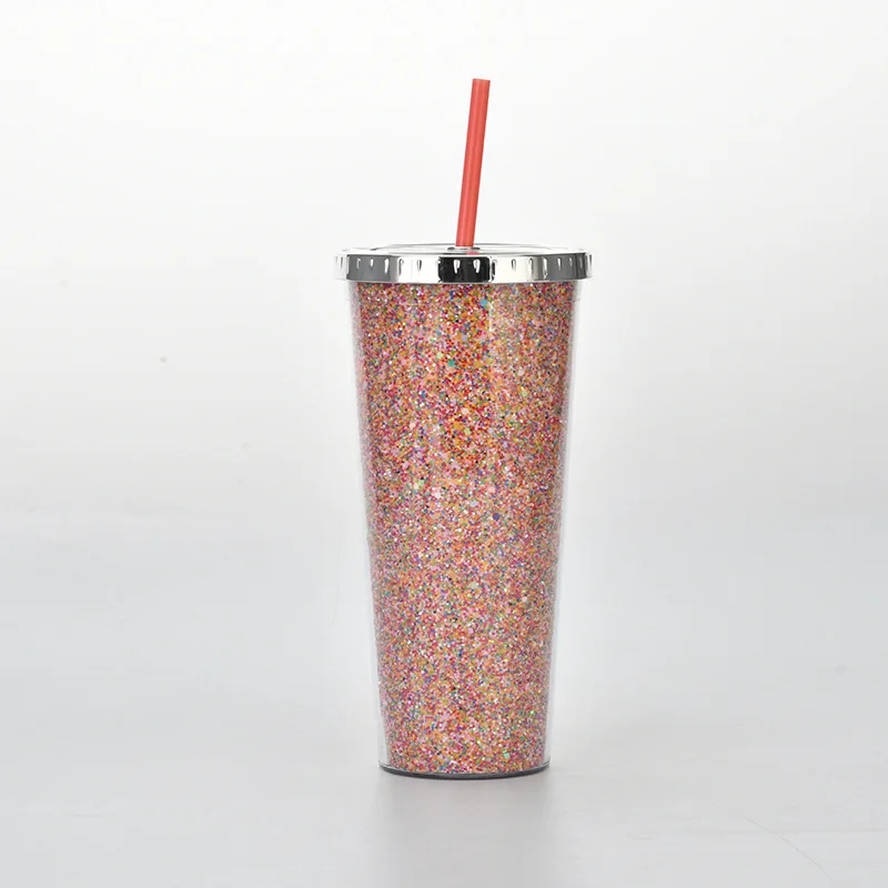 
BBA215 Customized 24OZ Large Capacity Double Layer Plastic Straw Cup Girl Student Universal Water Cup 