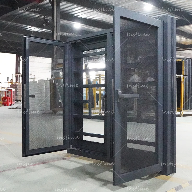 Instime Promotional OEM Golden Supplier Factory Custom Grill Design Tempered Glass Aluminum Vertical Window For Home