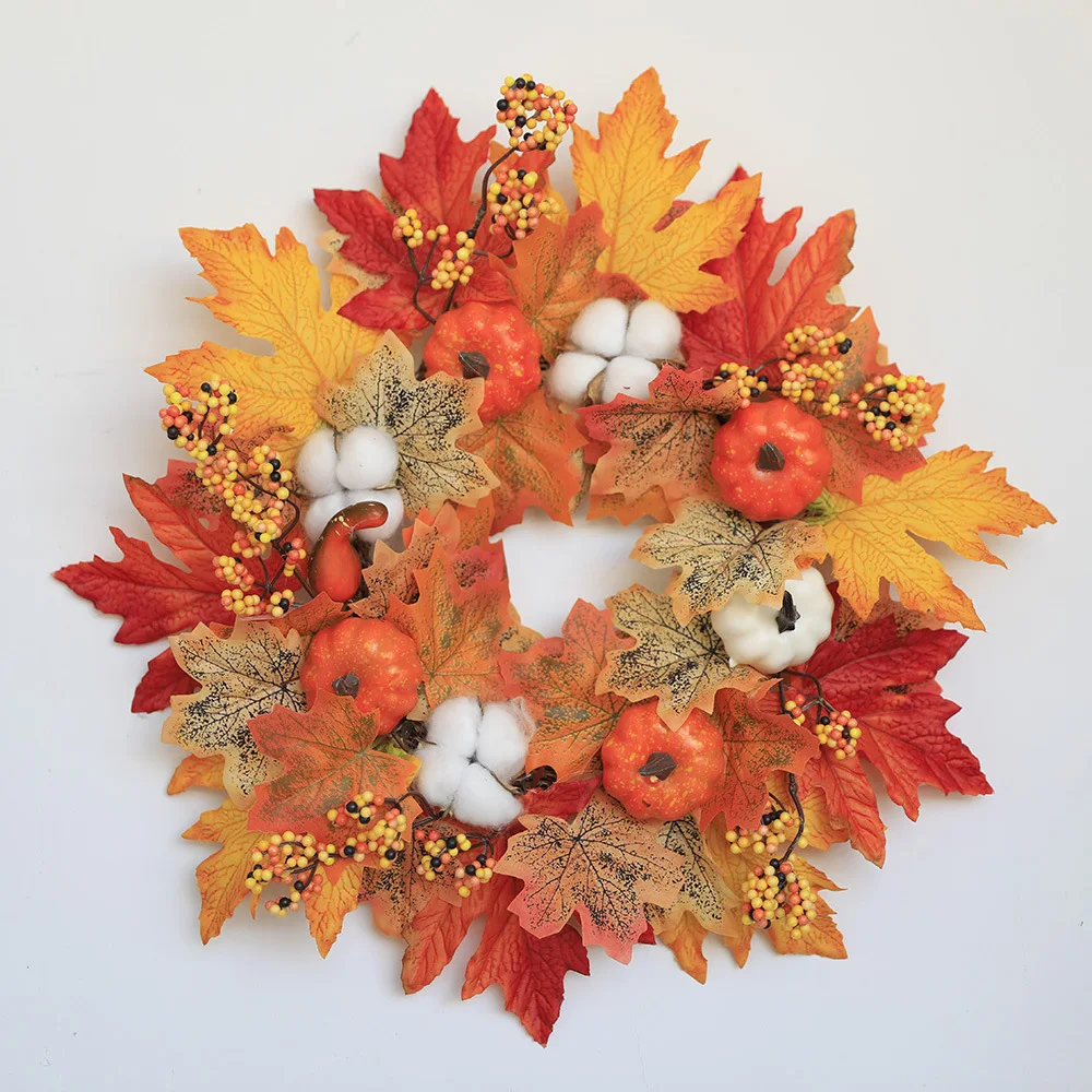 Halloween decor Autumn style pumpkin maple leaf berry wreaths
