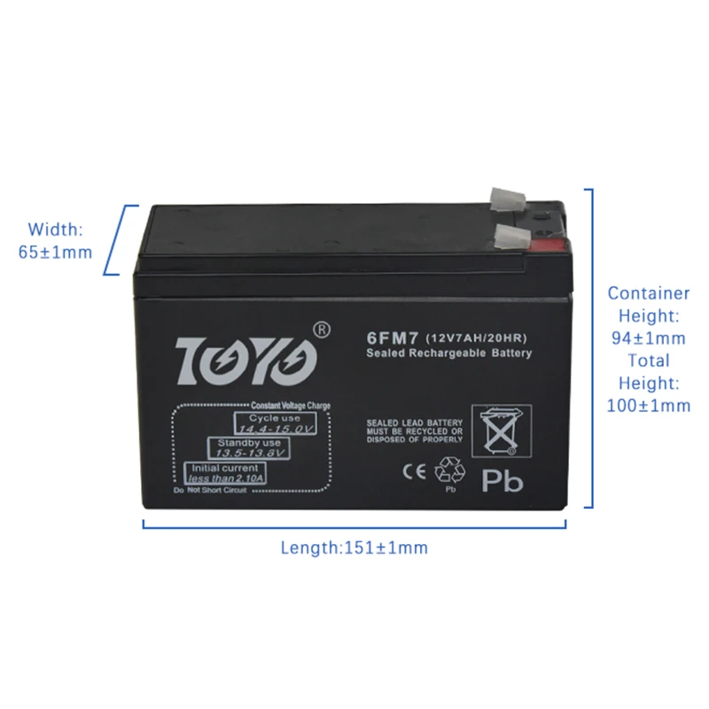 TOYO 12Volts Maintenance free 12V 1.2Ah 2.3Ah 4.5Ah 7Ah 7.5Ah 9aAh SLA Lead Acid Rechargeable Solar Storage Battery