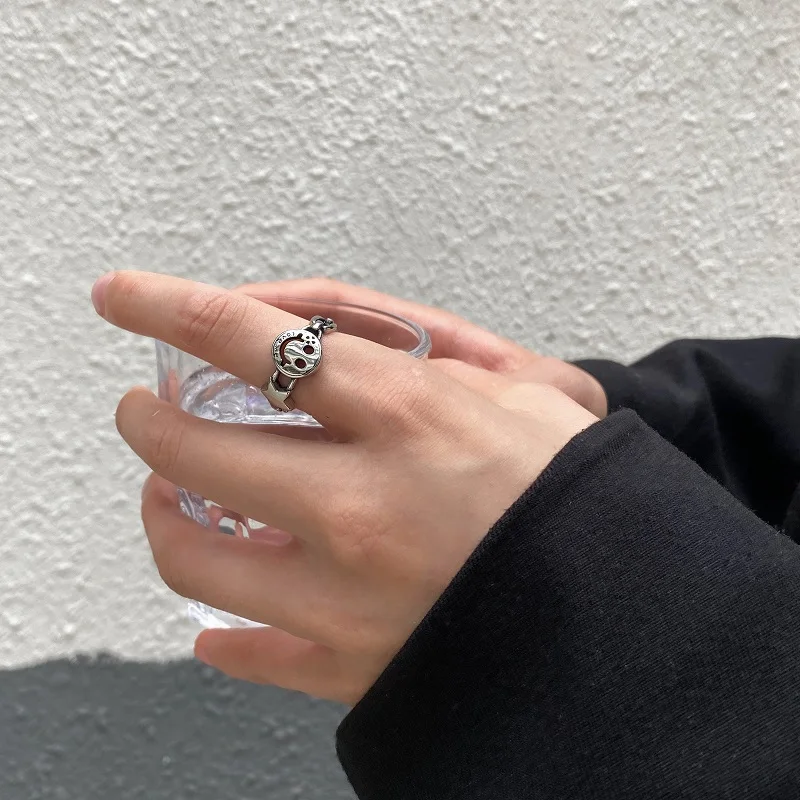 VAF Smile Happy Face Ring Star Chain Link Anillo Cara Sonriente Stainless Steel Titanium Vintage Smile Ring For Men