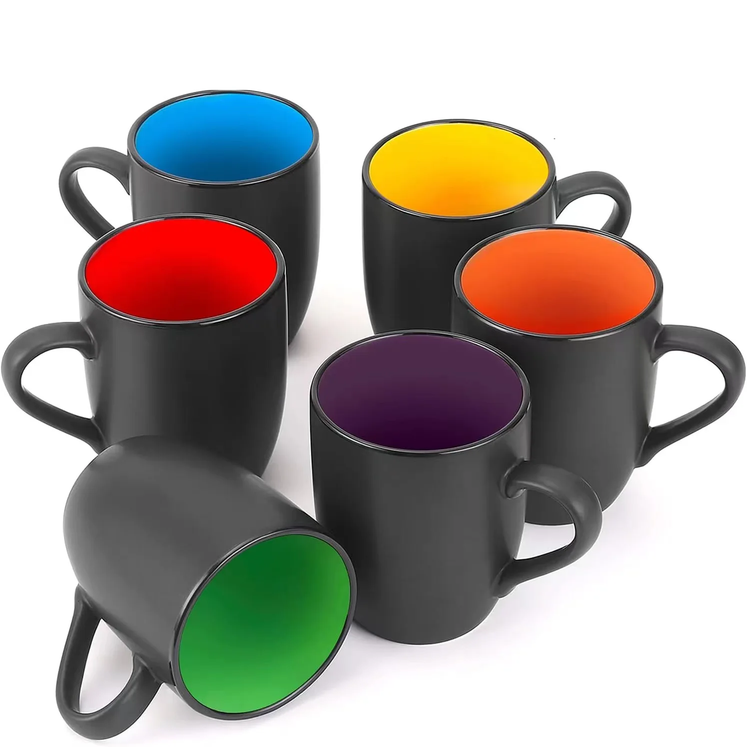 14 oz Ceramic Mug Black Exterior and Colored Interior Stoneware Taza  Gift Cup Coffee Mug Ceramic Mugs for Office Home Daily Use