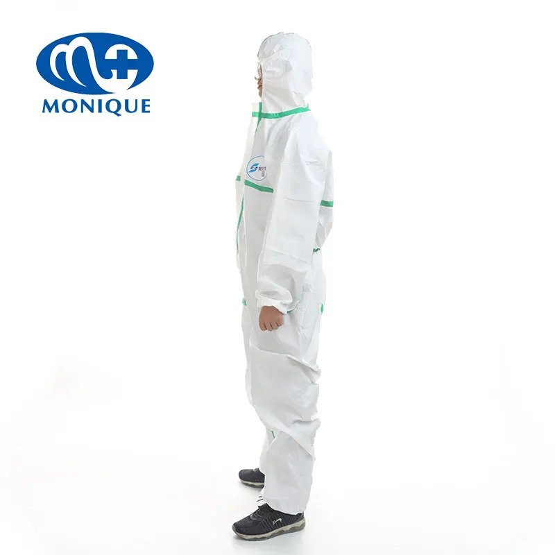65-70gsm pp+pe hazmat chemical blue green tape glue on medical protection coverall clothing