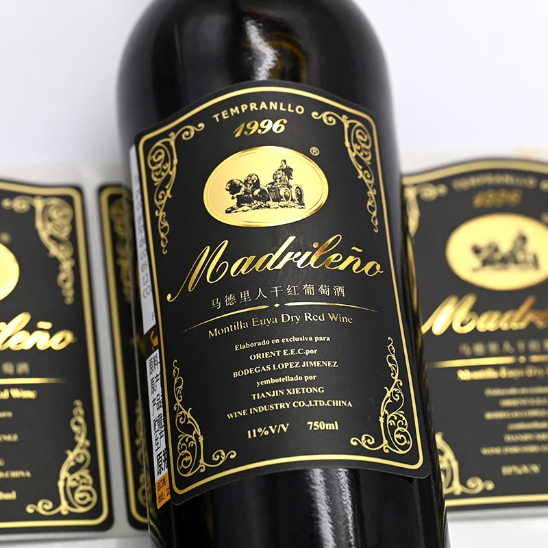 Изготовленная на заказ текстурированная Модная Бумажная Этикетка для винных бутылок, Золотая фольга, клейкая наклейка для упаковки бутылок красного вина, этикетки