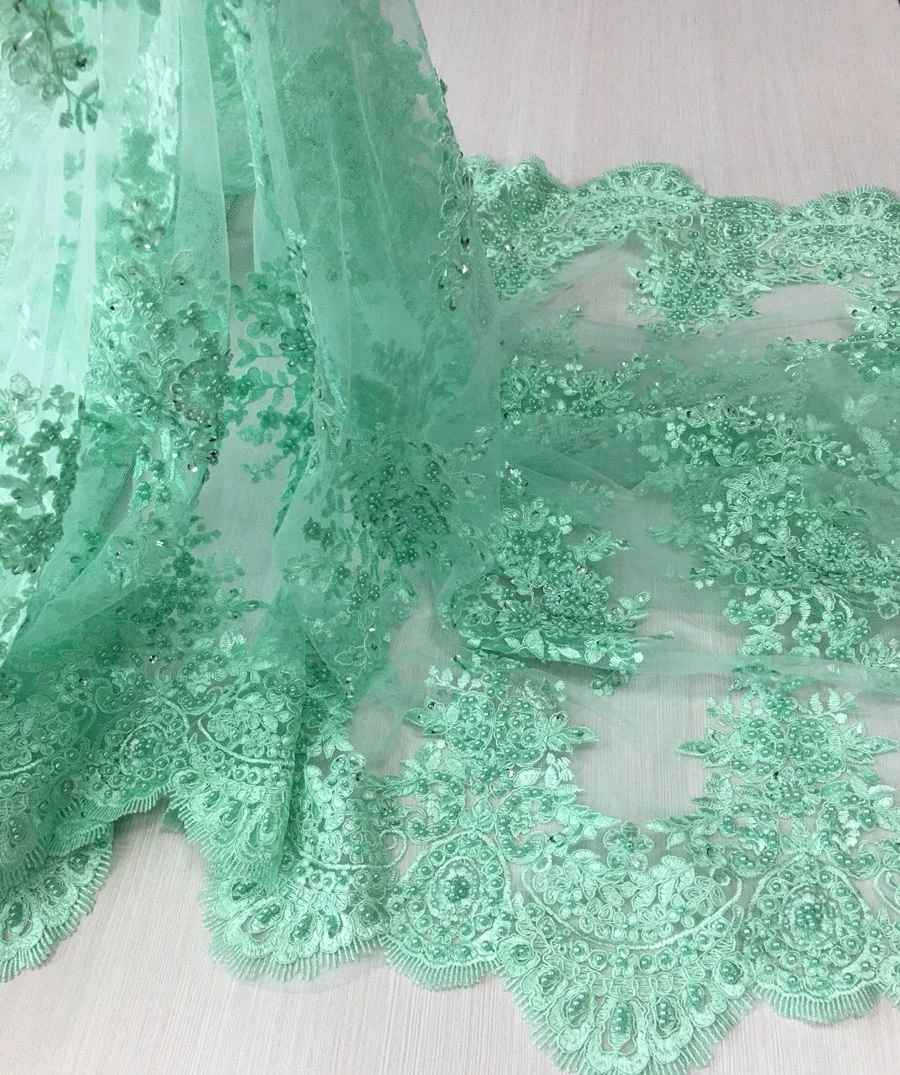 high quality lace fabric embroidery hand beaded cord lace bridal fabric , best selling wholesale stock lot fabric for dress