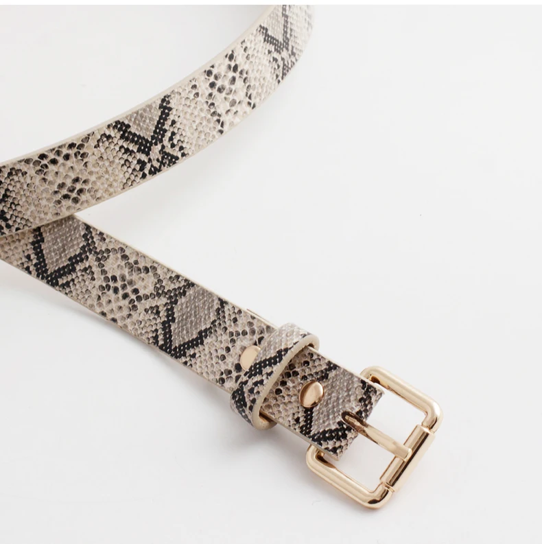 
Women New Retro Slim Leopard Leather Belt Ladies Serpentine PU Leather With Gold Color Pin Buckle Dress & Jeans Waist Belt 