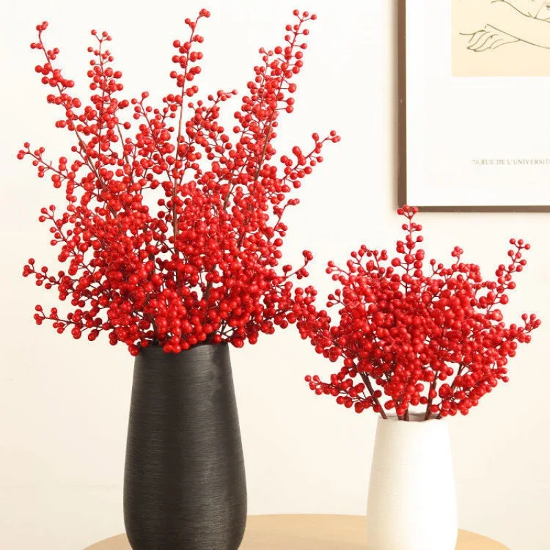 Decorative flower boho decor Artificial flowers Holly Berries  red fruit red fortune fruit for Christmas Decoration