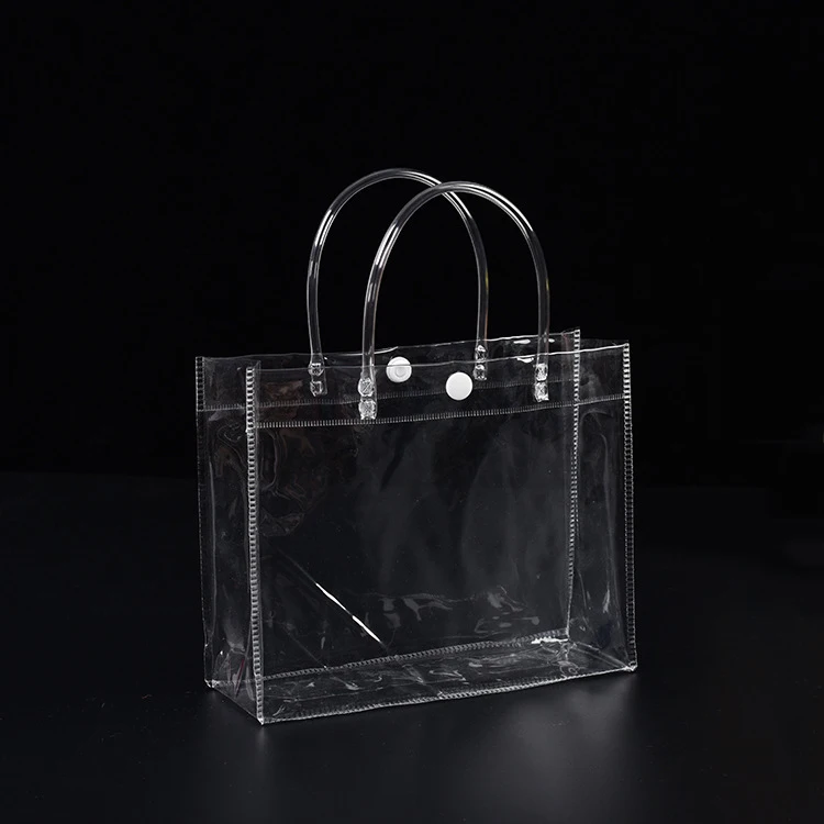 Factory Wholesale Customized pvc transparent plastic handbag button promotion gift bag packaging bag