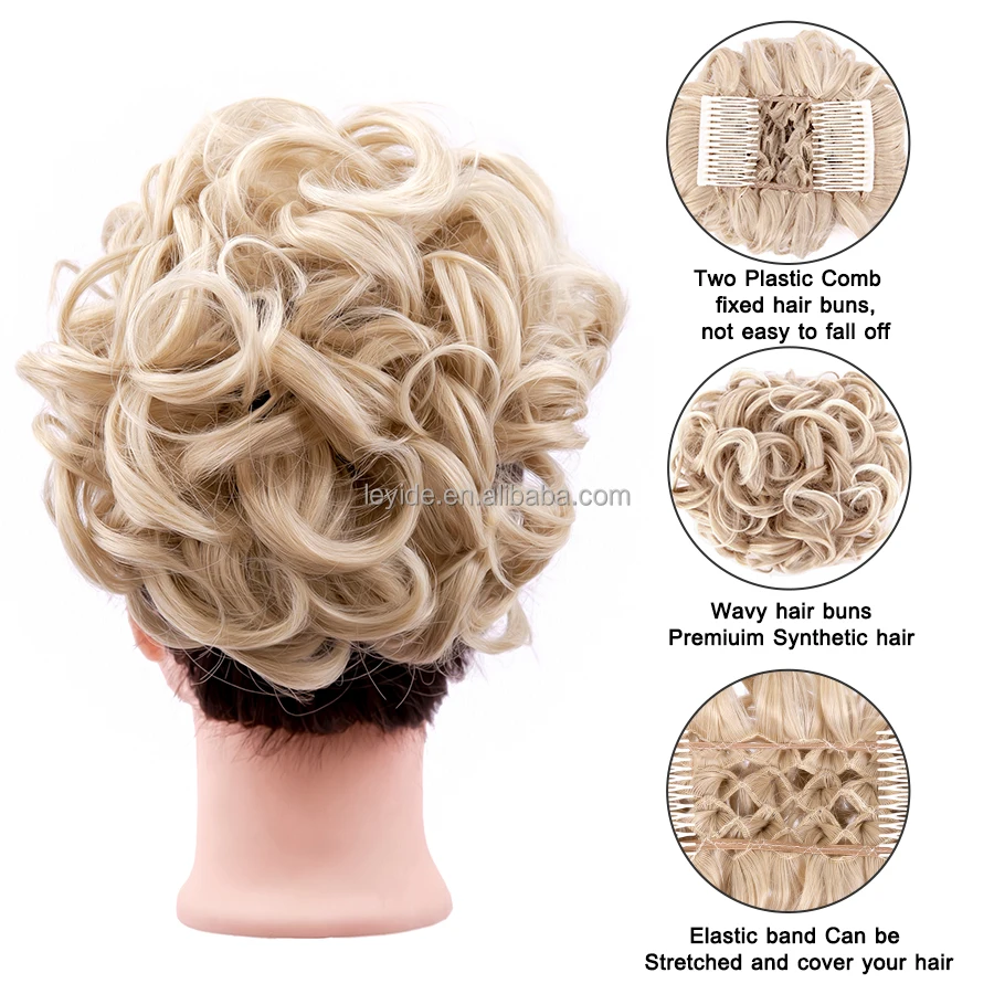 AliLeader Dish Hair Bun Short Ponytail Tray Hairpiece Messy Bun Scrunchie Combs Clip in Curly Stretch Updo Hair Pieces for Women