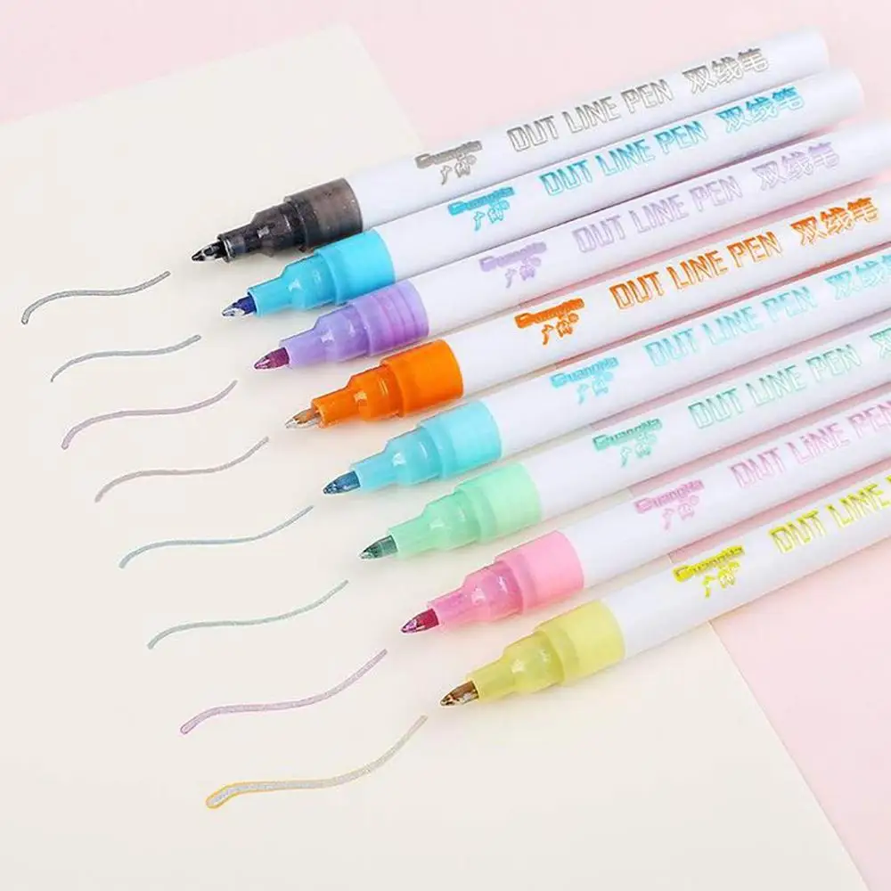 
Gift Card Writing & Drawing Double Line Outline Pen,Creative Art Marker 8 Color Double Line Pen Light Color Fluorescent Marker 