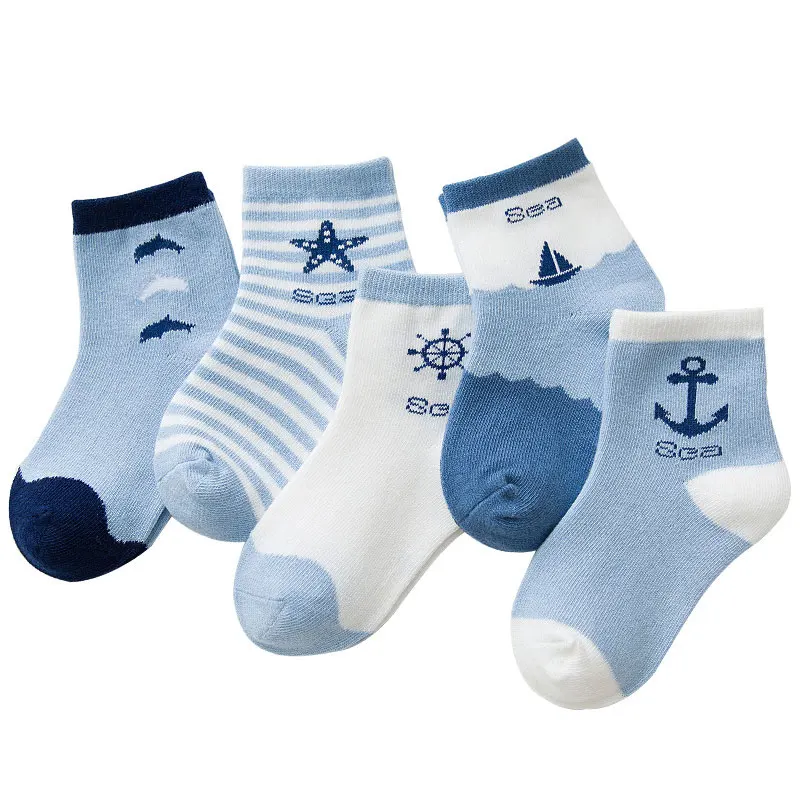 Wholesale Custom design 5 Pairs/batch star and stripe Print Cute Cotton Baby Socks Toddler Sock For Kids cute