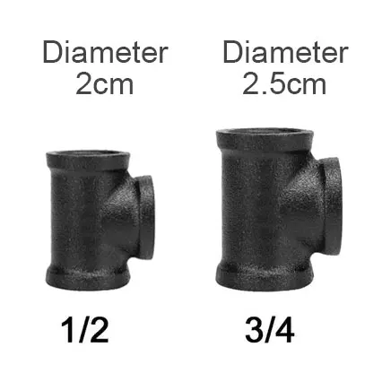 Black Metal Accessories Wall Mounted Rack Malleable Cast Iron Clamp Tee Pipe Fitting