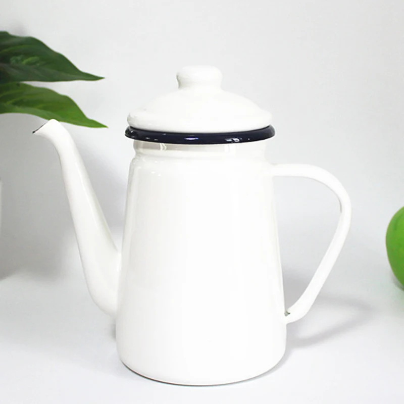 white stainless steel enamel jug black coffee pot tea kettle custom colour and decal logo printing