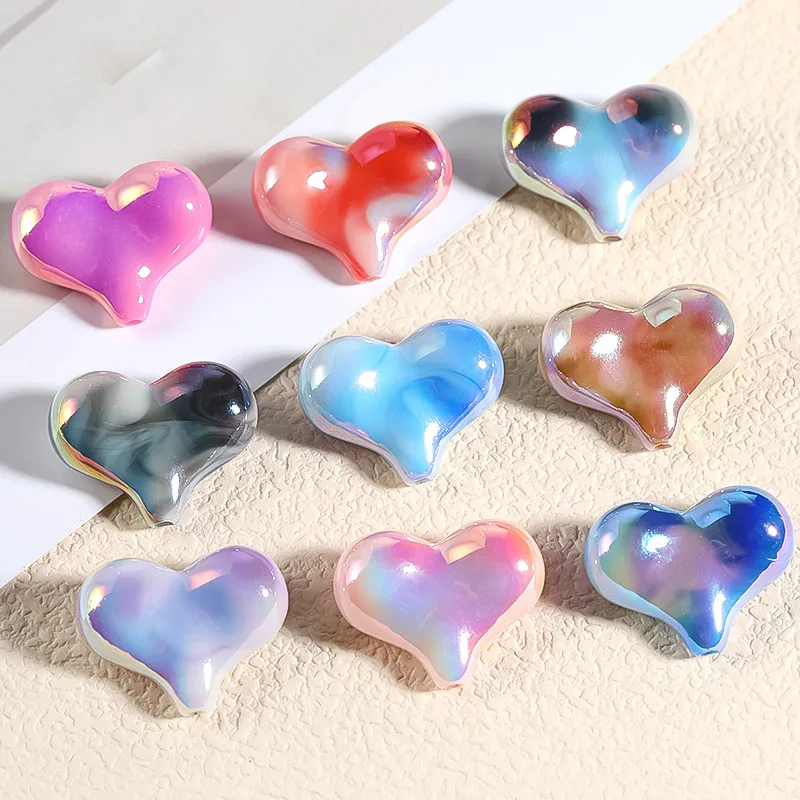 50pc/bag DIY UV Plated tie dye color heart acrylic beads for jewelry making bracelet phone chain keychain beads cute charms bulk