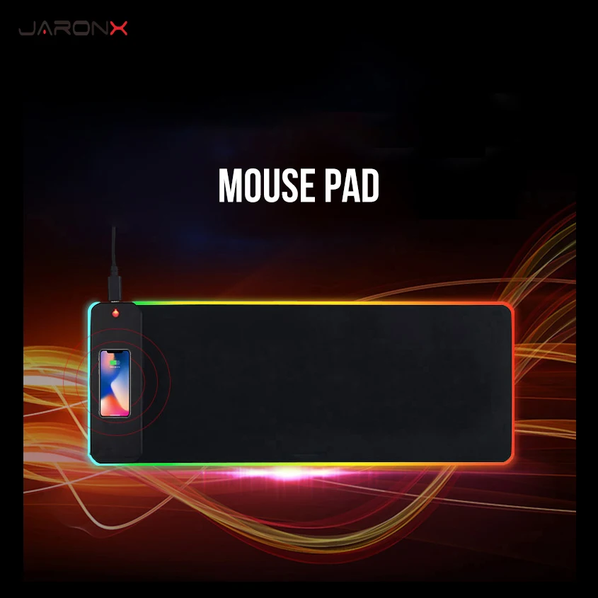 JARONX 10W Rgb Larger Gaming Mousepad Led Computer Pad Wireless Charging Keyboard Mouse Pad Custom