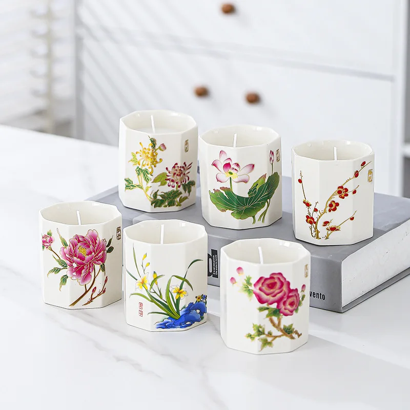 WANHUA Scented candle White ceramic cup Decal straight tube cup handmade DIY cup