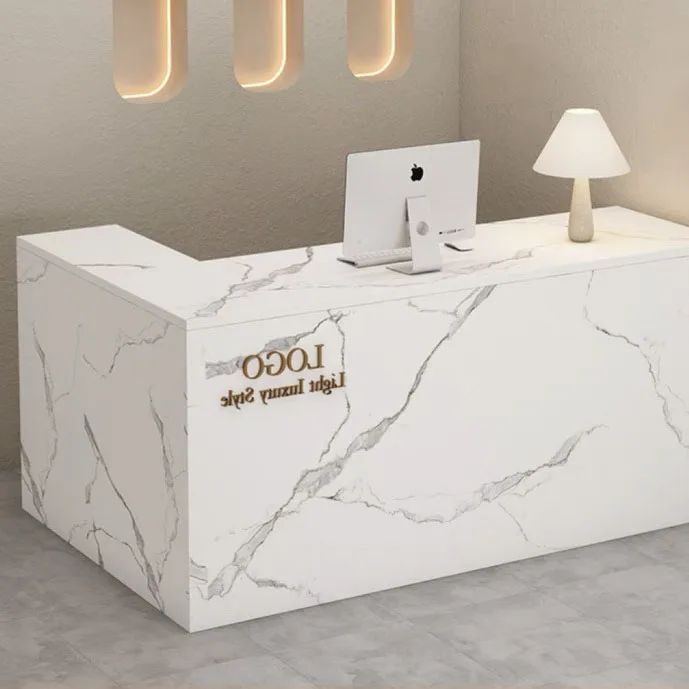 Оптовая продажа простой кассовый Прилавок кремового стиля маленький уголок современный магазин одежды L-образный Ресепшн