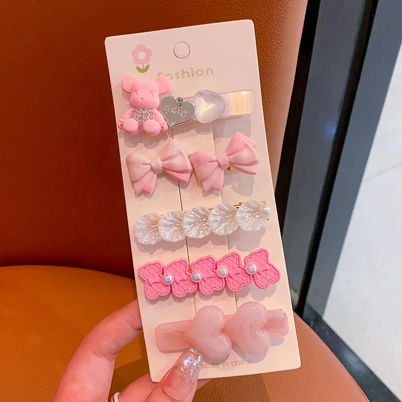 New kids hair clip set fashion beauty pink style hair clip hairpin set for girl