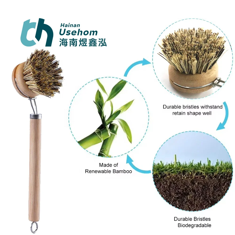 Kitchen Wooden Handle Cleaning Tools Bamboo Mini Scrub Brush Coconut Bristles Pot Brushes Dish Scrubber Sisal Cleaning Brush