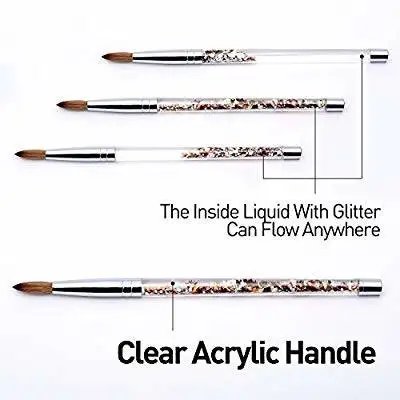 
new design liquid glitter handle 100% kolinsky acrylic nail brush manufacture 