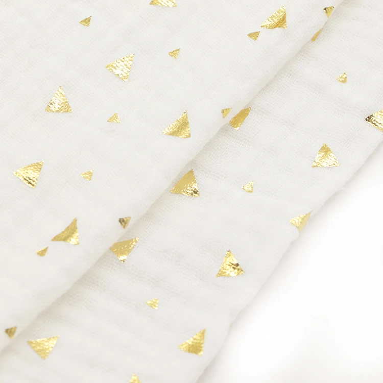 115gsm gold printed 100% cotton double layer crepe gauze muslin triangle gilding foil fabric