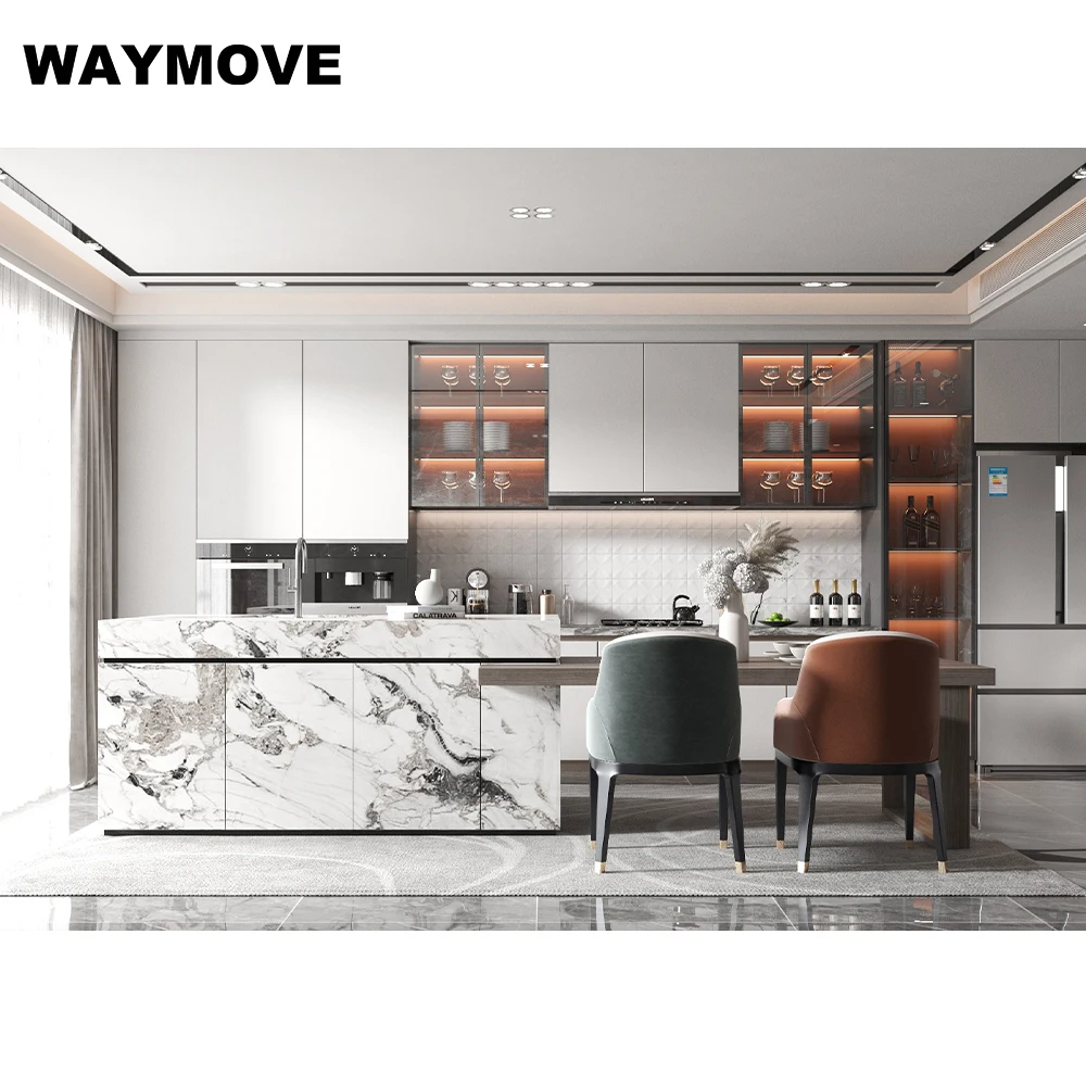 WAYMOVE современные черные кухонные шкафы из ПВХ лакированная поверхность акриловая Дверная панель МДФ мойка шарнирная раковина выдвижной ящик аксессуары