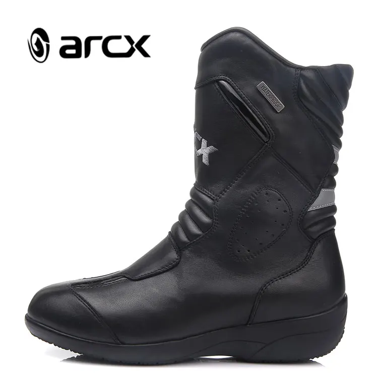 High Quality ARCX Calf Professional Protection YKK Zipper Waterproof Black Casual Cowhide Leather Womens Motorcycle Boots