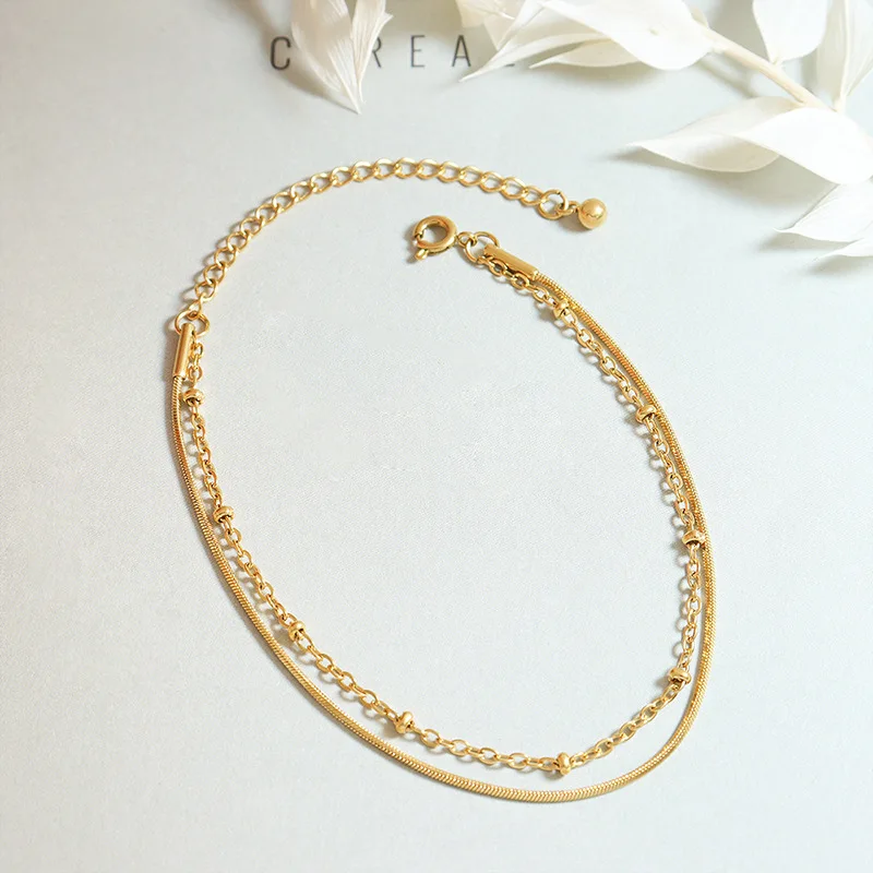 Custom 18k Double Snake-Bone Non-Tarnish Bead Chain Bracelet 316l Stainless Steel Snake Bracelet
