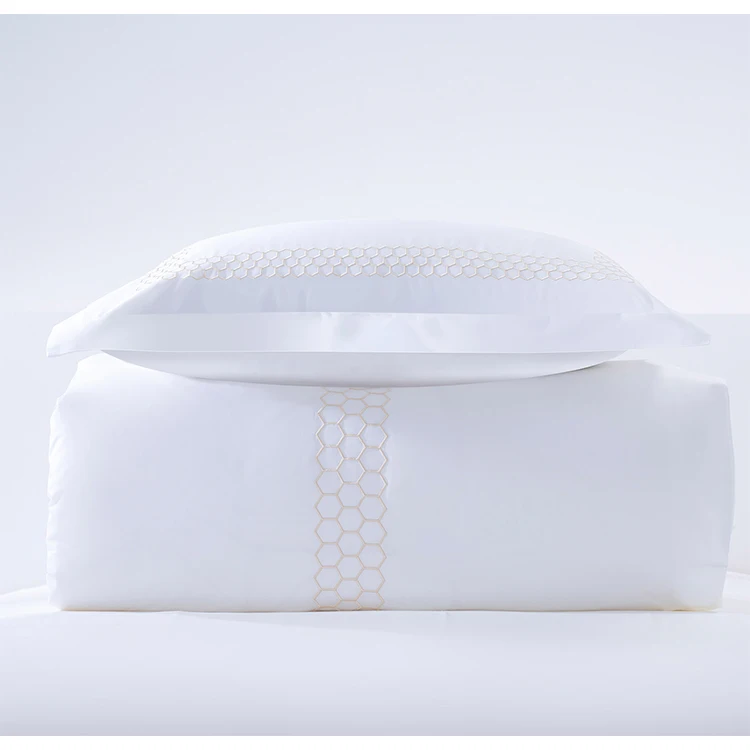 Hot Sale 400 TC White Embroidery Bedsheets 100% Cotton King Size Luxury Hotel Bedding